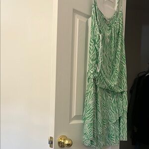 Diane Von Furstenberg Asymmetrical Green and White Dress
